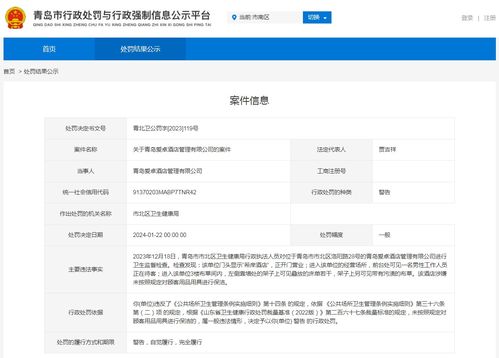 关于青岛爱卓酒店管理的处罚案件